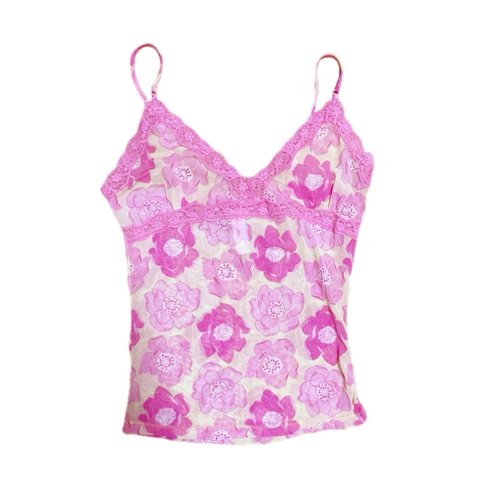 Pink & Yellow Pastel Floral Y2K Mesh Lace Cami Tank Top